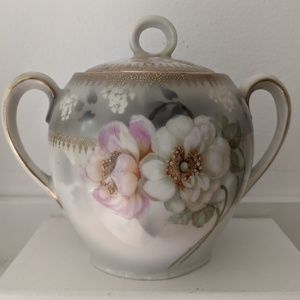 antique sugar bowl w/lid ERDMANN SCHLEGELMILCH 9oz floral pre-WWII THURINGIA